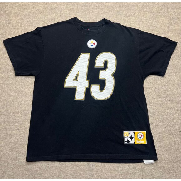 Majestic Pittsburgh Steelers Troy Polamalu 43 Black Crewneck T-Shirt Men's XL - Picture 1 of 9